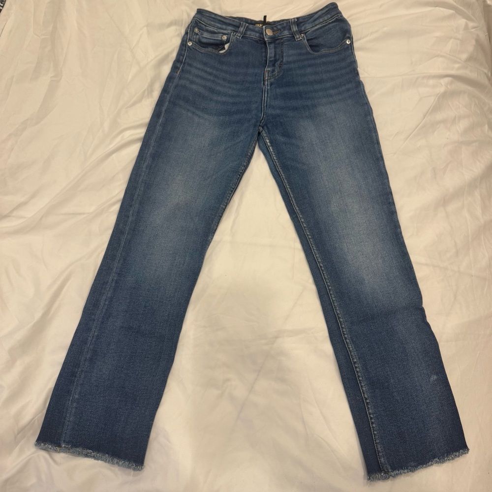 Maje Blue Raw Hem Straight Leg Jeans Size 36 US 4-6 High Rise Distressed Denim